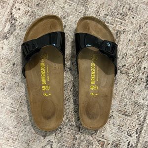 Birkenstock sandals black patent leather